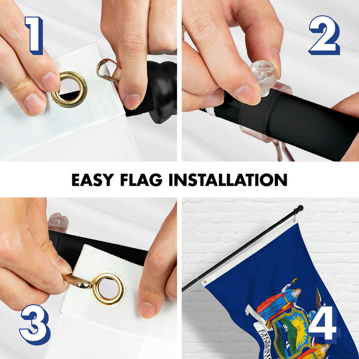 G128 Combo Pack: 6 Ft Tangle Free Aluminum Spinning Flagpole (Black) & New York NY  3x5 Ft, LiteWeave Pro Series Printed 300D Polyester | Pole with Flag Included