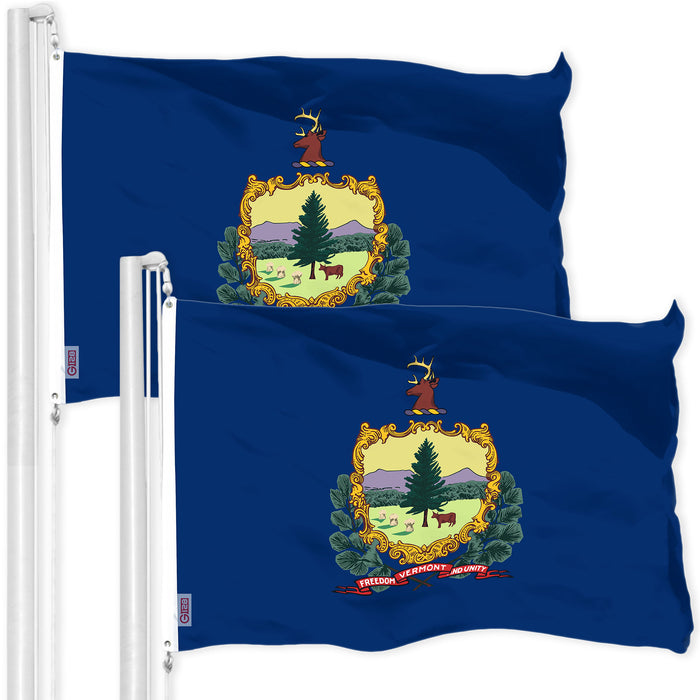 G128 2 Pack: Vermont VT  | 3x5 Ft | LiteWeave Pro Series Printed 300D Polyester | Indoor/Outdoor, Vibrant Colors, Brass Grommets, Thicker and More Durable Than 100D 75D Polyester
