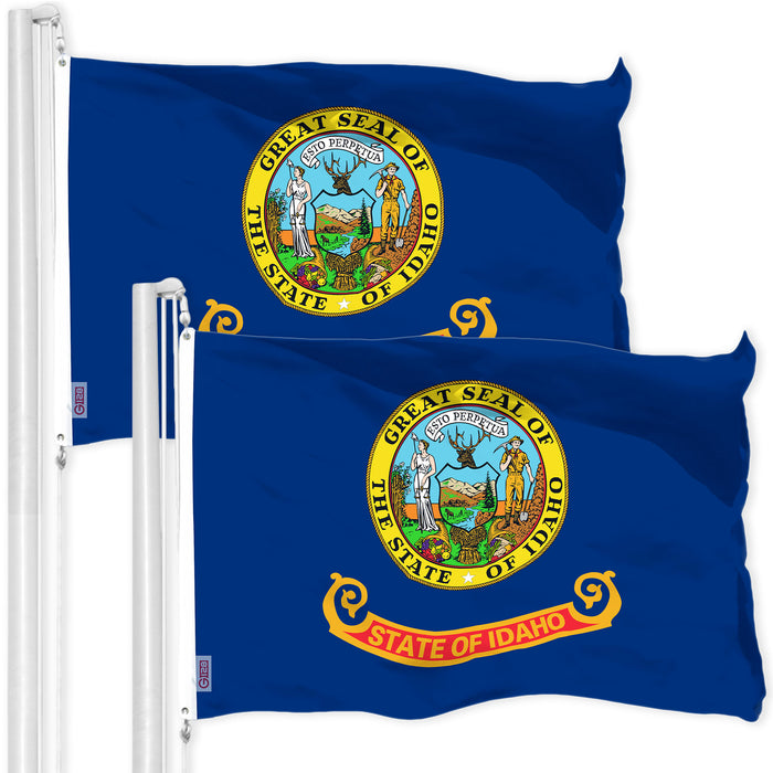 G128 2 Pack: Idaho ID State Flag | 3x5 Ft | LiteWeave Pro Series Printed 300D Polyester | Indoor/Outdoor, Vibrant Colors, Brass Grommets, Thicker and More Durable Than 100D 75D Polyester