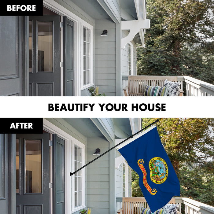G128 Combo Pack: 6 Ft Tangle Free Aluminum Spinning Flagpole (Black) & Idaho ID  3x5 Ft, LiteWeave Pro Series Printed 300D Polyester | Pole with Flag Included