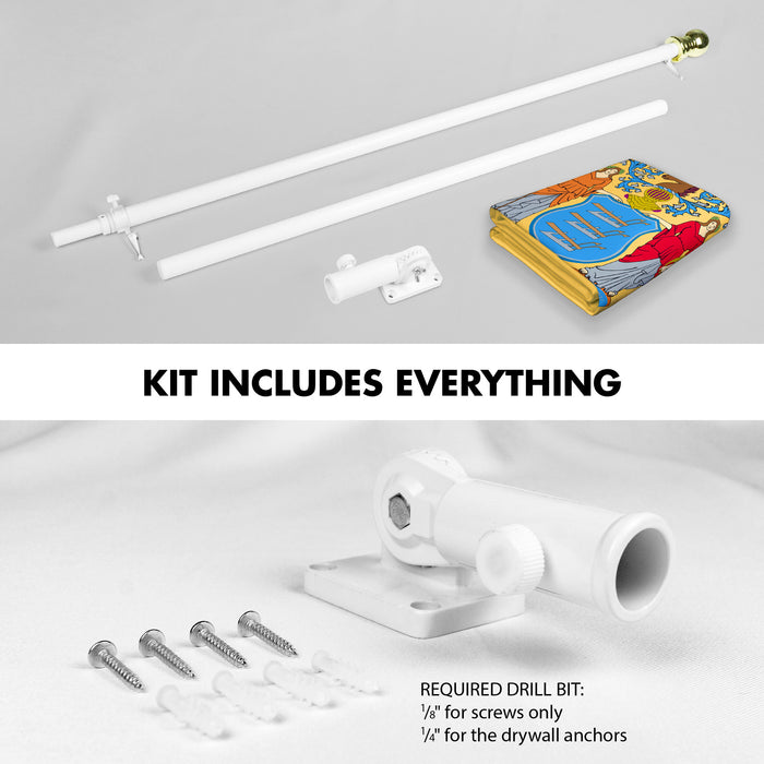 G128 Combo Pack: 6 Ft Tangle Free Aluminum Spinning Flagpole (White) & New Jersey NJ  3x5 Ft, LiteWeave Pro Series Printed 300D Polyester | Pole with Flag Included
