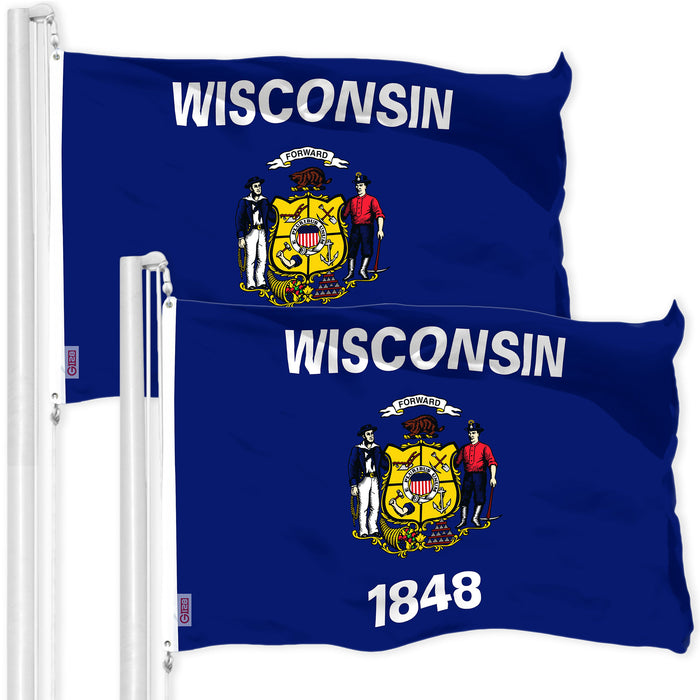 G128 2 Pack: Wisconsin WI  | 3x5 Ft | LiteWeave Pro Series Printed 300D Polyester | Indoor/Outdoor, Vibrant Colors, Brass Grommets, Thicker and More Durable Than 100D 75D Polyester