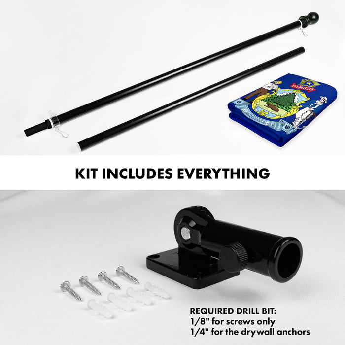 G128 Combo Pack: 6 Ft Tangle Free Aluminum Spinning Flagpole (Black) & Maine ME  3x5 Ft, LiteWeave Pro Series Printed 300D Polyester | Pole with Flag Included