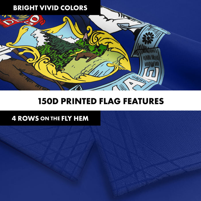 G128 Combo Pack: 6 Ft Tangle Free Aluminum Spinning Flagpole (Black) & Maine ME  3x5 Ft, LiteWeave Pro Series Printed 300D Polyester | Pole with Flag Included