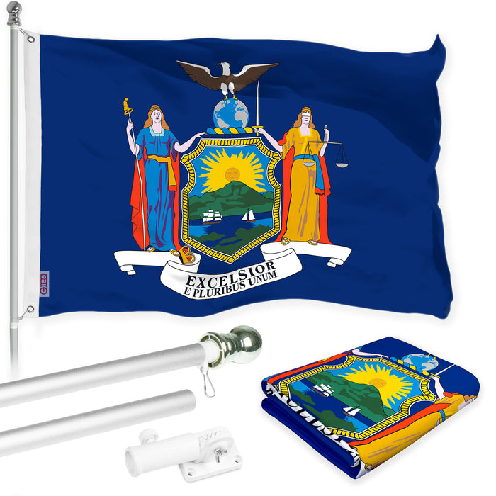 G128 Combo Pack: 6 Ft Tangle Free Aluminum Spinning Flagpole (Silver) & New York NY  3x5 Ft, LiteWeave Pro Series Printed 300D Polyester | Pole with Flag Included