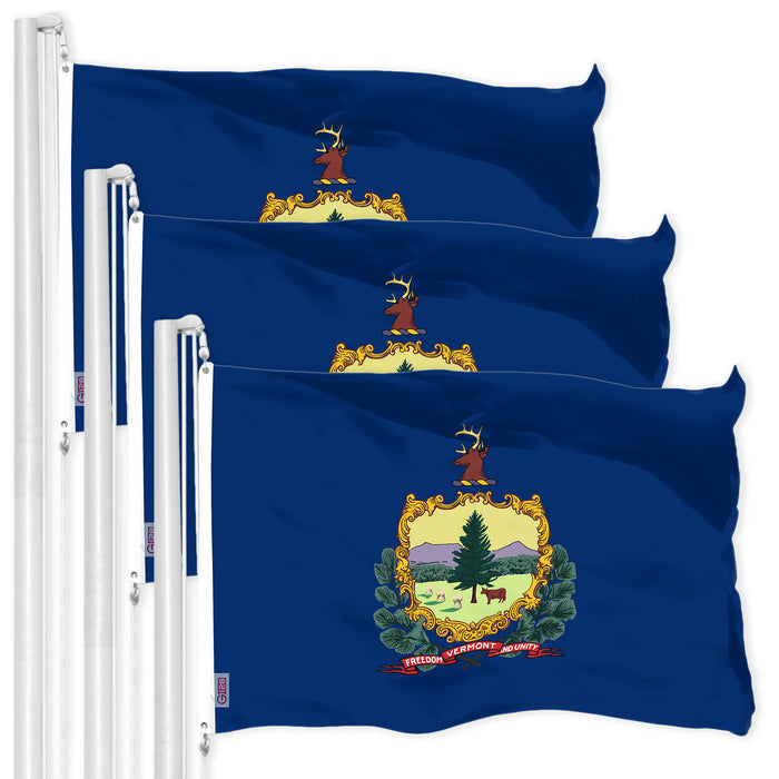 G128 3 Pack: Vermont VT  | 3x5 Ft | LiteWeave Pro Series Printed 150D Polyester | Indoor/Outdoor, Vibrant Colors, Brass Grommets, Thicker and More Durable Than 100D 75D Polyester