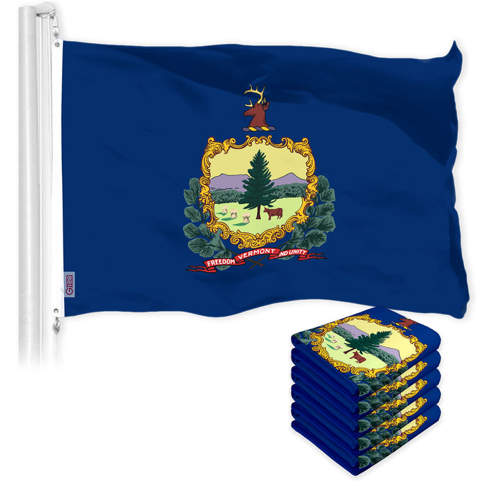 G128 5 Pack: Vermont VT  | 3x5 Ft | LiteWeave Pro Series Printed 150D Polyester | Indoor/Outdoor, Vibrant Colors, Brass Grommets, Thicker and More Durable Than 100D 75D Polyester