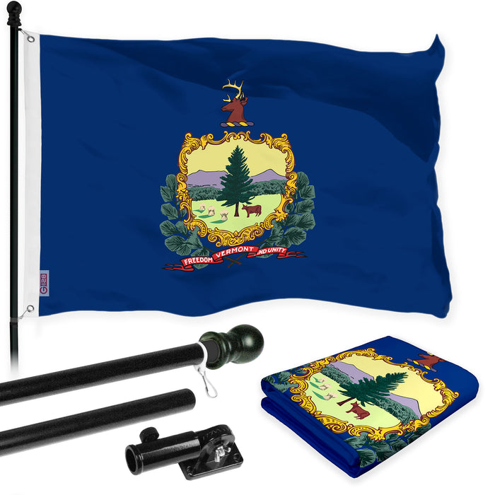 G128 Combo Pack: 6 Ft Tangle Free Aluminum Spinning Flagpole (Black) & Vermont VT  3x5 Ft, LiteWeave Pro Series Printed 300D Polyester | Pole with Flag Included