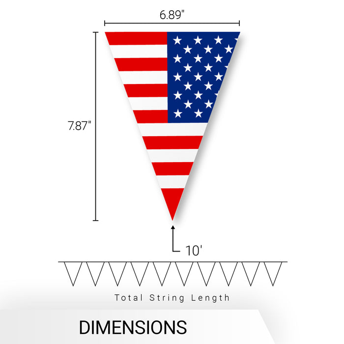 G128 American USA Pennant Banner | Flag 7 x 8 Inch, Full String 9.8 Feet | Printed 150D Polyester, Decorations For Bar, School, Festival Events Celebration (Total 10 PCS)