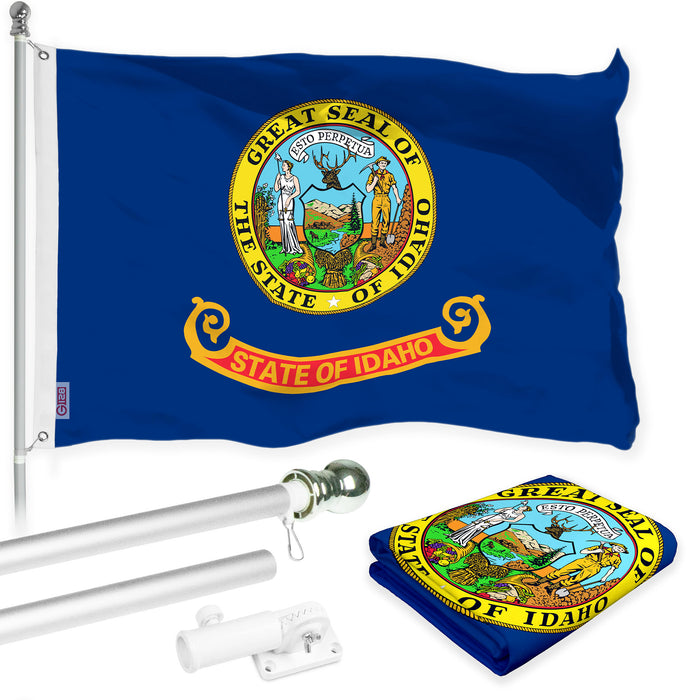 G128 Combo Pack: 6 Ft Tangle Free Aluminum Spinning Flagpole (Silver) & Idaho ID  3x5 Ft, LiteWeave Pro Series Printed 300D Polyester | Pole with Flag Included