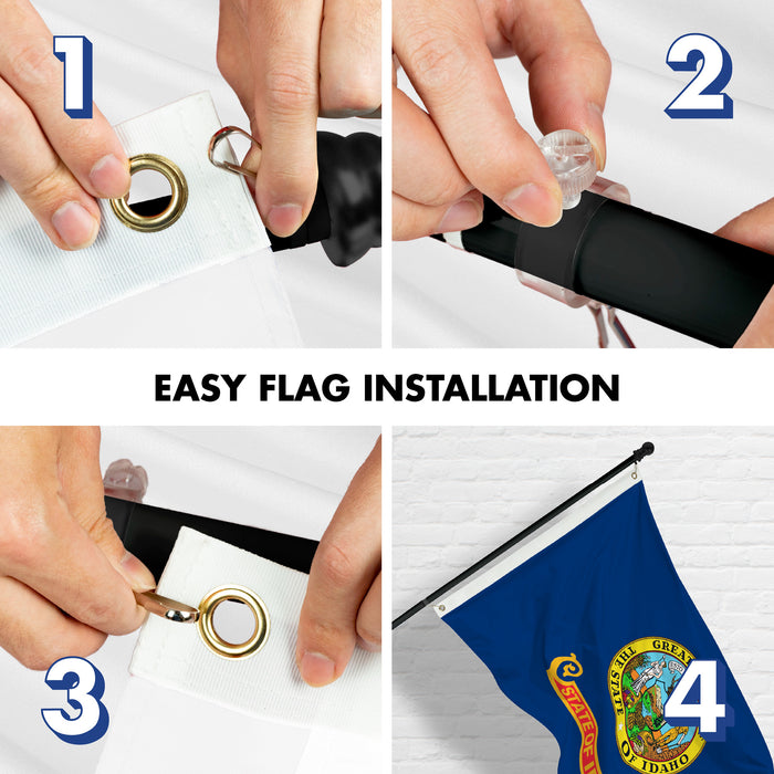 G128 Combo Pack: 6 Ft Tangle Free Aluminum Spinning Flagpole (Black) & Idaho ID State Flag 3x5 Ft, LiteWeave Pro Series Printed 300D Polyester | Pole with Flag Included