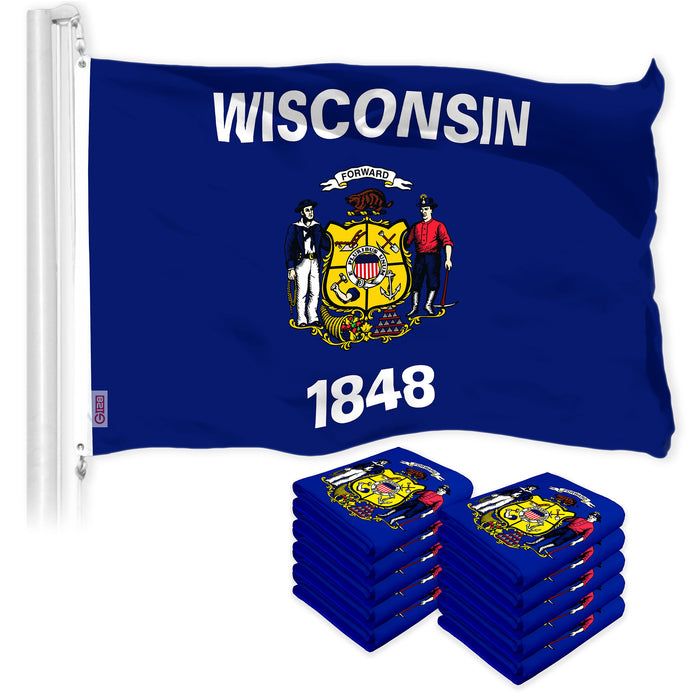 G128 10 Pack: Wisconsin WI  | 3x5 Ft | LiteWeave Pro Series Printed 150D Polyester | Indoor/Outdoor, Vibrant Colors, Brass Grommets, Thicker and More Durable Than 100D 75D Polyester