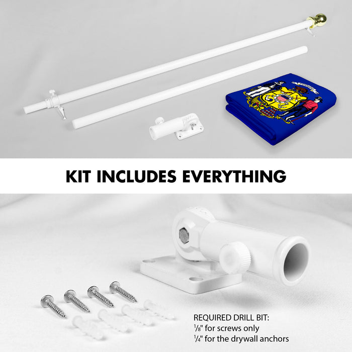 G128 Combo Pack: 6 Ft Tangle Free Aluminum Spinning Flagpole (White) & Wisconsin WI  3x5 Ft, LiteWeave Pro Series Printed 300D Polyester | Pole with Flag Included