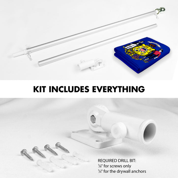 G128 Combo Pack: 6 Ft Tangle Free Aluminum Spinning Flagpole (Silver) & Wisconsin WI  3x5 Ft, LiteWeave Pro Series Printed 300D Polyester | Pole with Flag Included