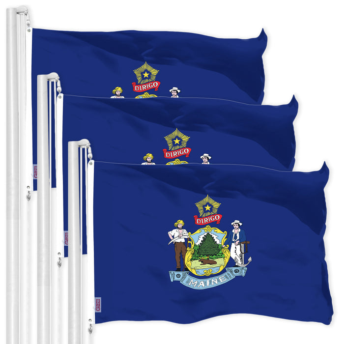 G128 3 Pack: Maine ME  | 3x5 Ft | LiteWeave Pro Series Printed 150D Polyester | Indoor/Outdoor, Vibrant Colors, Brass Grommets, Thicker and More Durable Than 100D 75D Polyester