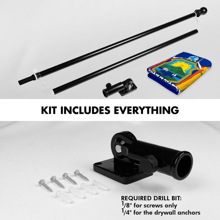 G128 Combo Pack: 6 Ft Tangle Free Aluminum Spinning Flagpole (Black) & New York NY  3x5 Ft, LiteWeave Pro Series Printed 300D Polyester | Pole with Flag Included