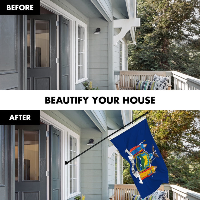 G128 Combo Pack: 6 Ft Tangle Free Aluminum Spinning Flagpole (Black) & New York NY  3x5 Ft, LiteWeave Pro Series Printed 300D Polyester | Pole with Flag Included