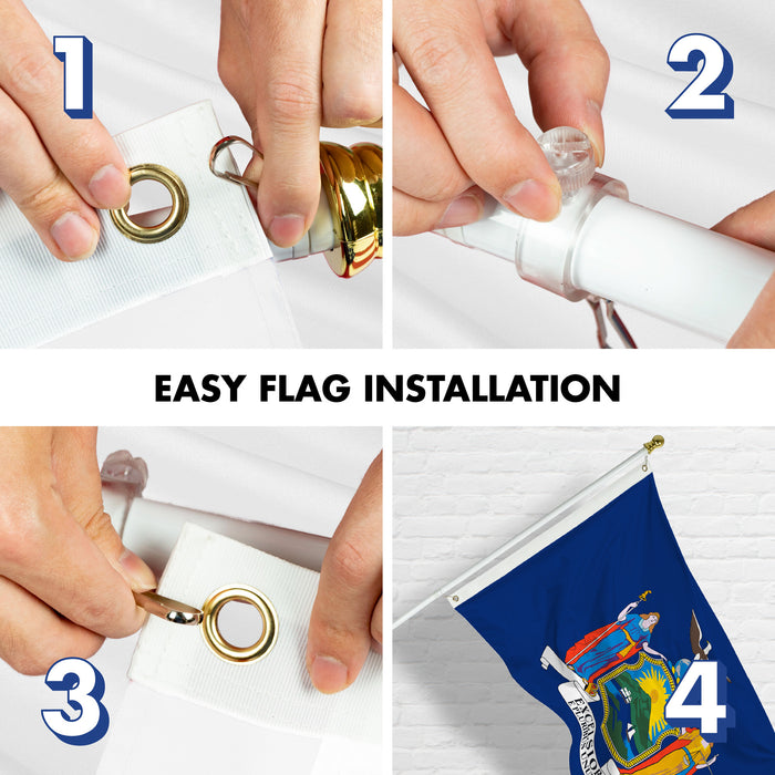 G128 Combo Pack: 6 Ft Tangle Free Aluminum Spinning Flagpole (White) & New York NY  3x5 Ft, LiteWeave Pro Series Printed 300D Polyester | Pole with Flag Included