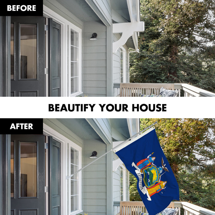 G128 Combo Pack: 6 Ft Tangle Free Aluminum Spinning Flagpole (Silver) & New York NY  3x5 Ft, LiteWeave Pro Series Printed 300D Polyester | Pole with Flag Included