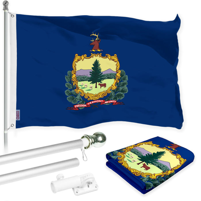 G128 Combo Pack: 6 Ft Tangle Free Aluminum Spinning Flagpole (Silver) & Vermont VT  3x5 Ft, LiteWeave Pro Series Printed 300D Polyester | Pole with Flag Included