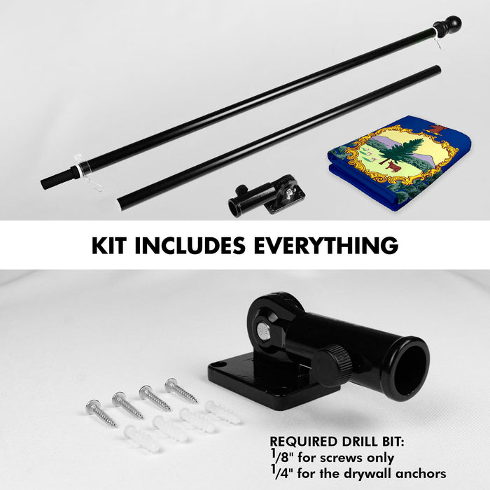 G128 Combo Pack: 6 Ft Tangle Free Aluminum Spinning Flagpole (Black) & Vermont VT  3x5 Ft, LiteWeave Pro Series Printed 300D Polyester | Pole with Flag Included