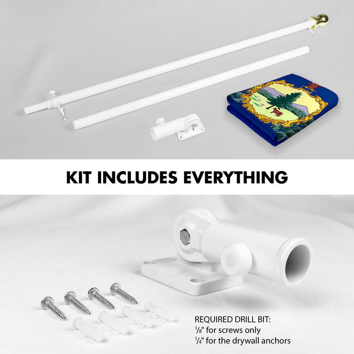 G128 Combo Pack: 6 Ft Tangle Free Aluminum Spinning Flagpole (White) & Vermont VT  3x5 Ft, LiteWeave Pro Series Printed 300D Polyester | Pole with Flag Included