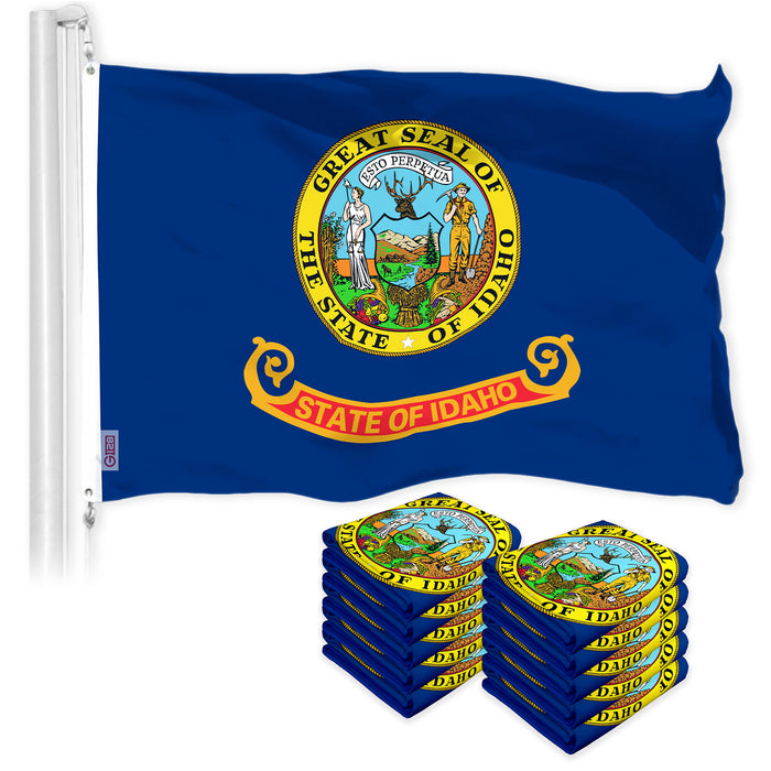 G128 10 Pack: Idaho ID State Flag | 3x5 Ft | LiteWeave Pro Series Printed 150D Polyester | Indoor/Outdoor, Vibrant Colors, Brass Grommets, Thicker and More Durable Than 100D 75D Polyester