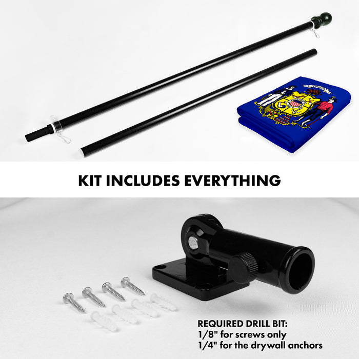G128 Combo Pack: 6 Ft Tangle Free Aluminum Spinning Flagpole (Black) & Wisconsin WI  3x5 Ft, LiteWeave Pro Series Printed 300D Polyester | Pole with Flag Included