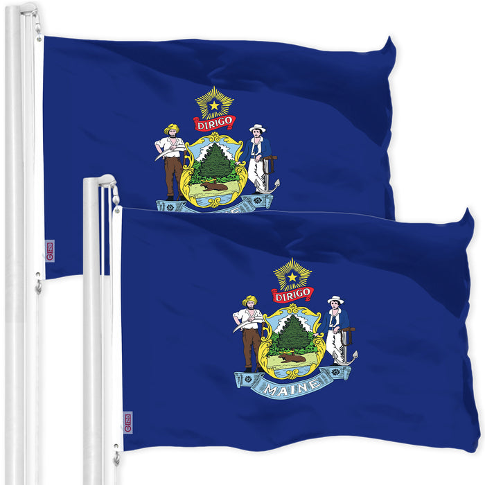 G128 2 Pack: Maine ME  | 3x5 Ft | LiteWeave Pro Series Printed 300D Polyester | Indoor/Outdoor, Vibrant Colors, Brass Grommets, Thicker and More Durable Than 100D 75D Polyester