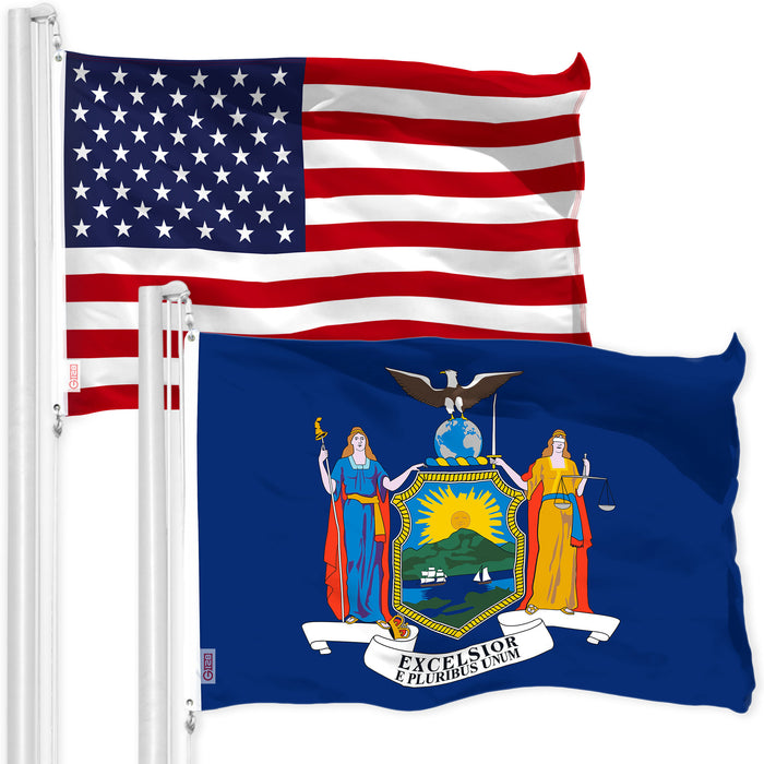 G128 Combo Pack: American USA Flag 3x5 Ft 150D & New York NY  3x5 Ft 300D | Both LiteWeave Pro Series Printed Poly, Brass Grommets