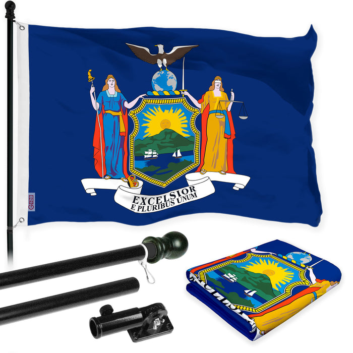 G128 Combo Pack: 6 Ft Tangle Free Aluminum Spinning Flagpole (Black) & New York NY  3x5 Ft, LiteWeave Pro Series Printed 300D Polyester | Pole with Flag Included