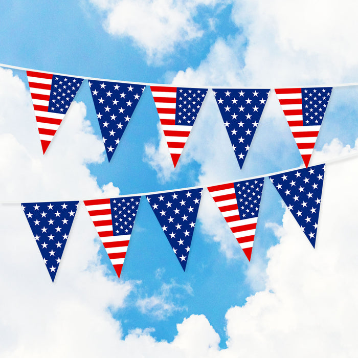 G128 American USA Pennant Banner | Flag 7 x 8 Inch, Full String 9.8 Feet | Printed 150D Polyester, Decorations For Bar, School, Festival Events Celebration (Total 10 PCS)