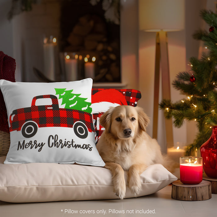 G128 Christmas Decoration Farmhouse Pine Spruce Waterproof Throw Pillow Covers | 18 x 18 in | Set of 4, Beautiful Cushion Covers for Christmas Sofa Couch Decoration