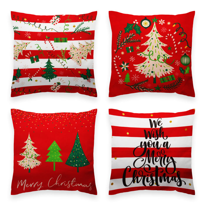 G128 Christmas Decoration Elegant Pine Spruce Waterproof Throw Pillow | 18 x 18 in | Set of 4, Beautiful Cushion Covers for Christmas Sofa Couch Decoration, Pillow Insert Included