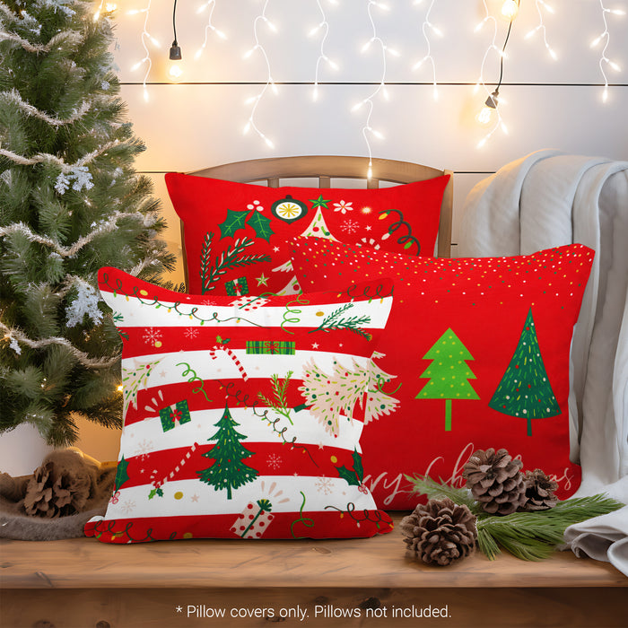 G128 Christmas Decoration Elegant Pine Spruce Waterproof Throw Pillow Covers | 18 x 18 in | Set of 4, Beautiful Cushion Covers for Christmas Sofa Couch Decoration