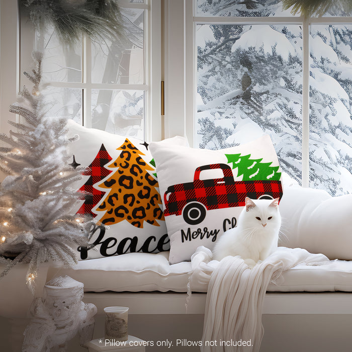 G128 Christmas Decoration Farmhouse Pine Spruce Waterproof Throw Pillow Covers | 18 x 18 in | Set of 4, Beautiful Cushion Covers for Christmas Sofa Couch Decoration