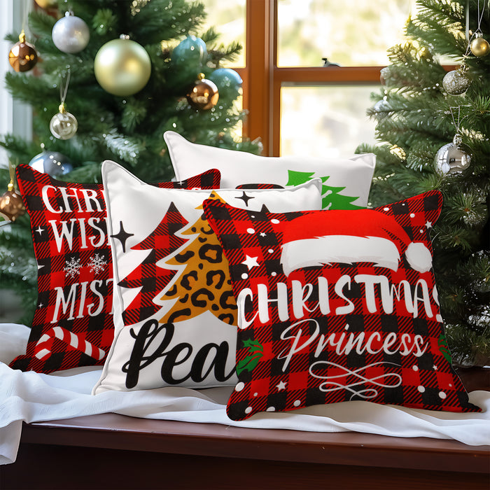 G128 Christmas Decoration Farmhouse Pine Spruce Waterproof Throw Pillow | 18 x 18 in | Set of 4, Beautiful Cushion Covers for Christmas Sofa Couch Decoration, Pillow Insert Included