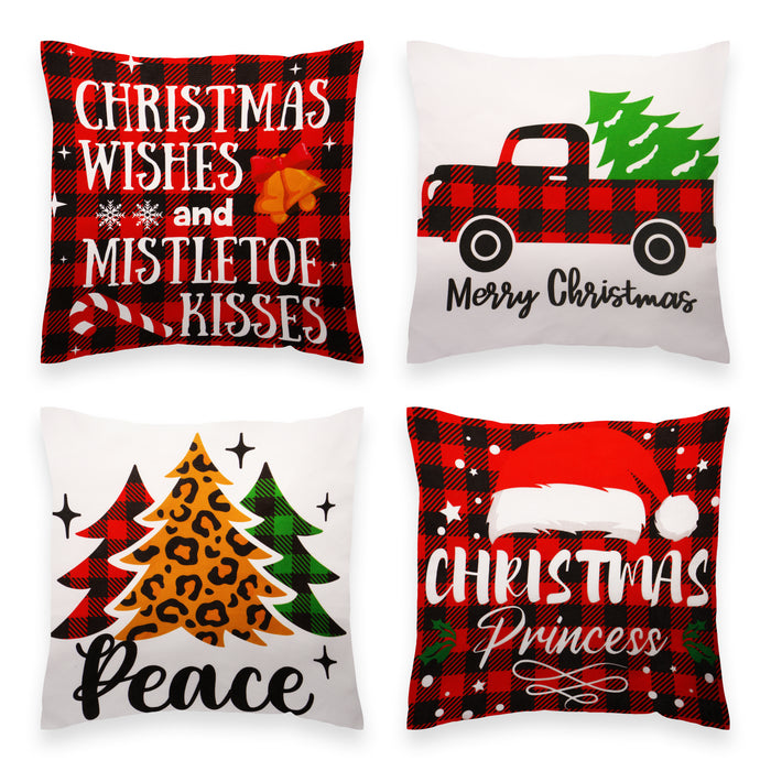 G128 Christmas Decoration Farmhouse Pine Spruce Waterproof Throw Pillow Covers | 18 x 18 in | Set of 4, Beautiful Cushion Covers for Christmas Sofa Couch Decoration