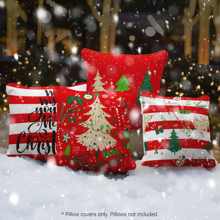 G128 Christmas Decoration Elegant Pine Spruce Waterproof Throw Pillow Covers | 18 x 18 in | Set of 4, Beautiful Cushion Covers for Christmas Sofa Couch Decoration