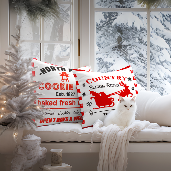 G128 Christmas Decoration Farmhouse Cookie & Pine Spruce Waterproof Throw Pillow | 18 x 18 in | Set of 4, Beautiful Cushion Covers for Christmas Sofa Couch Decoration, Pillow Insert Included