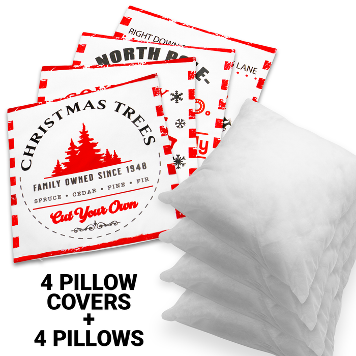 G128 Christmas Decoration Farmhouse Cookie & Pine Spruce Waterproof Throw Pillow | 18 x 18 in | Set of 4, Beautiful Cushion Covers for Christmas Sofa Couch Decoration, Pillow Insert Included