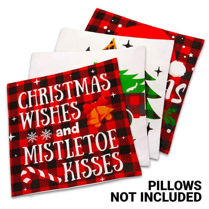 G128 Christmas Decoration Farmhouse Pine Spruce Waterproof Throw Pillow Covers | 18 x 18 in | Set of 4, Beautiful Cushion Covers for Christmas Sofa Couch Decoration