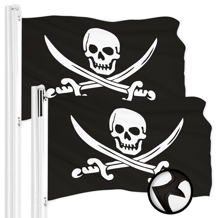 G128 2 Pack: Pirate Jolly Roger Swords Flag | 3x5 ft | ToughWeave Series Embroidered 300D Polyester | Novelty Flag, Embroidered Design, Indoor/Outdoor