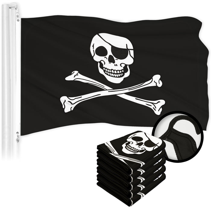 G128 5 Pack: Pirate Jolly Roger Bones Flag | 2x3 Ft | ToughWeave Series Embroidered 300D Polyester | Novelty Flag, Embroidered Design, Indoor/Outdoor, Brass Grommets