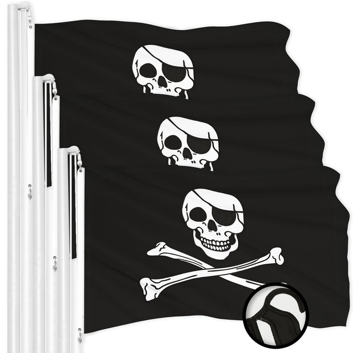 G128 3 Pack: Pirate Jolly Roger Bones Flag | 2.5x4 Ft | ToughWeave Series Embroidered 300D Polyester | Novelty Flag, Embroidered Design, Indoor/Outdoor, Brass Grommets