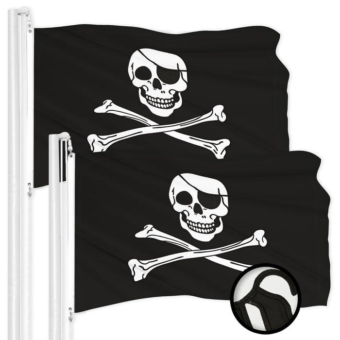 G128 2 Pack: Pirate Jolly Roger Bones Flag | 3x5 Ft | ToughWeave Series Embroidered 300D Polyester | Novelty Flag, Embroidered Design, Indoor/Outdoor, Brass Grommets