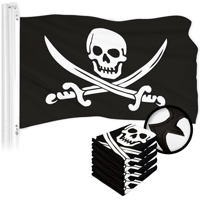 G128 5 Pack: Pirate Jolly Roger Swords Flag | 3x5 Ft | ToughWeave Series Embroidered 300D Polyester | Novelty Flag, Embroidered Design, Indoor/Outdoor, Brass Grommets