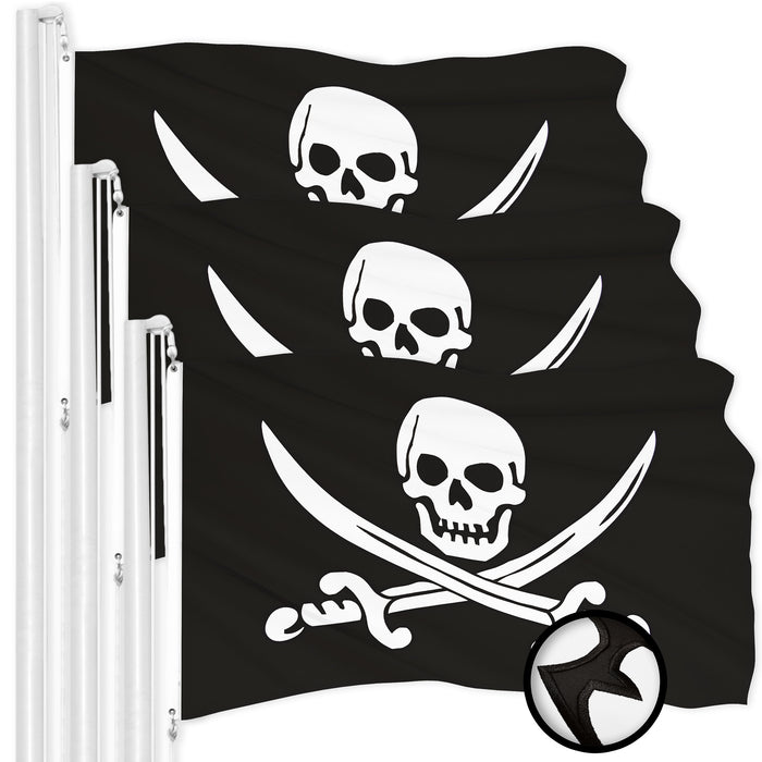 G128 3 Pack: Pirate Jolly Roger Swords Flag | 3x5 Ft | ToughWeave Series Embroidered 300D Polyester | Novelty Flag, Embroidered Design, Indoor/Outdoor, Brass Grommets
