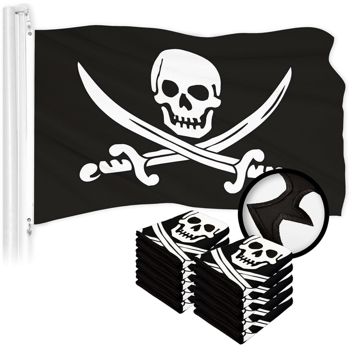 G128 10 Pack: Pirate Jolly Roger Swords Flag | 2x3 Ft | ToughWeave Series Embroidered 300D Polyester | Novelty Flag, Embroidered Design, Indoor/Outdoor, Brass Grommets
