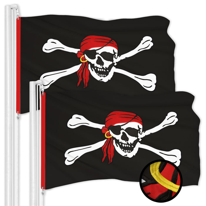 G128 2 Pack: Pirate Jolly Roger Red Head Scarf Flag | 3x5 Ft | ToughWeave  Series Embroidered 300D Polyester | Novelty Flag, Embroidered Design